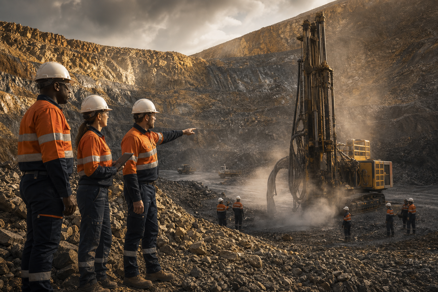 Drilling and blasting operations at open pit mine